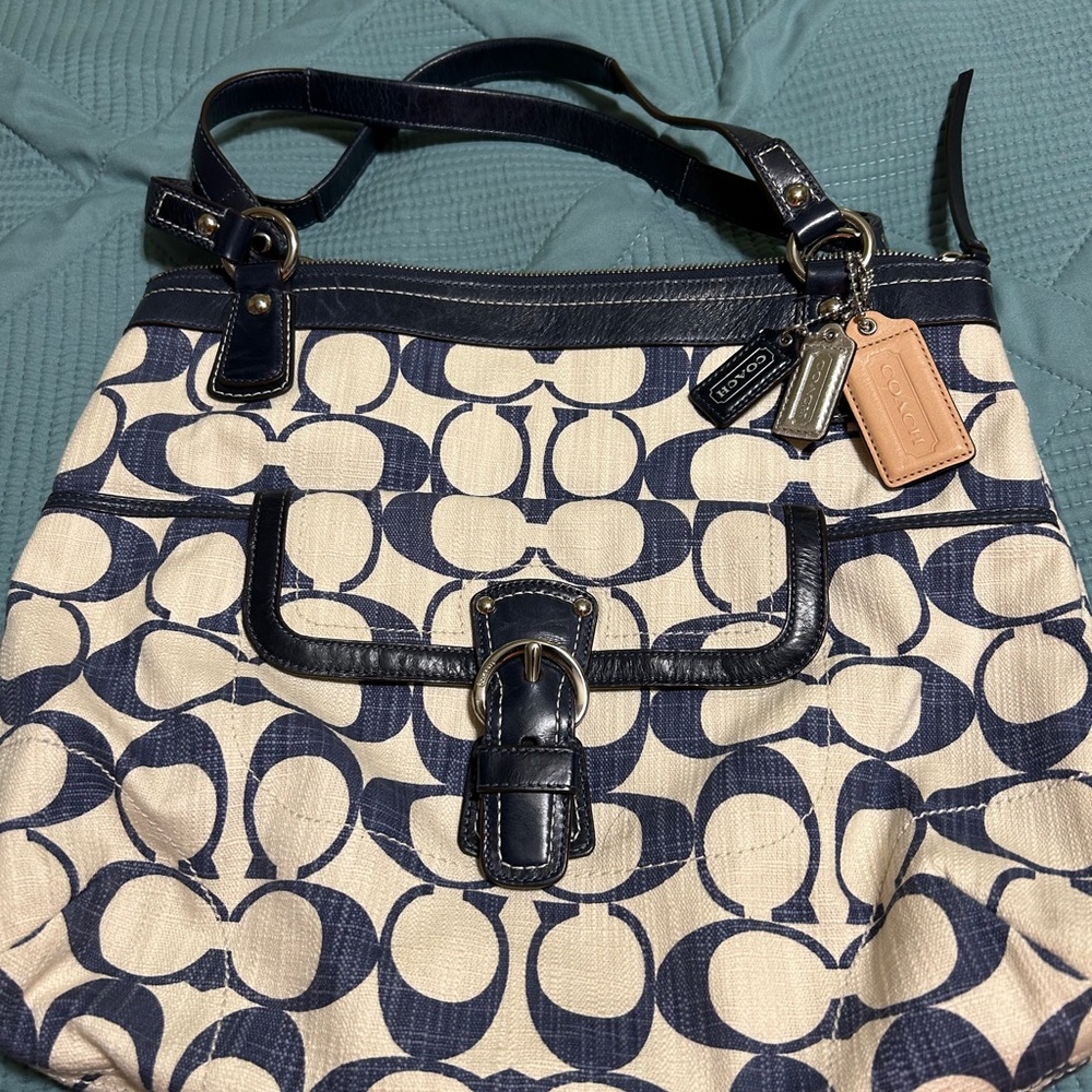 Vibtagr Coach Navy and Cream poppy Shoulder Bag
